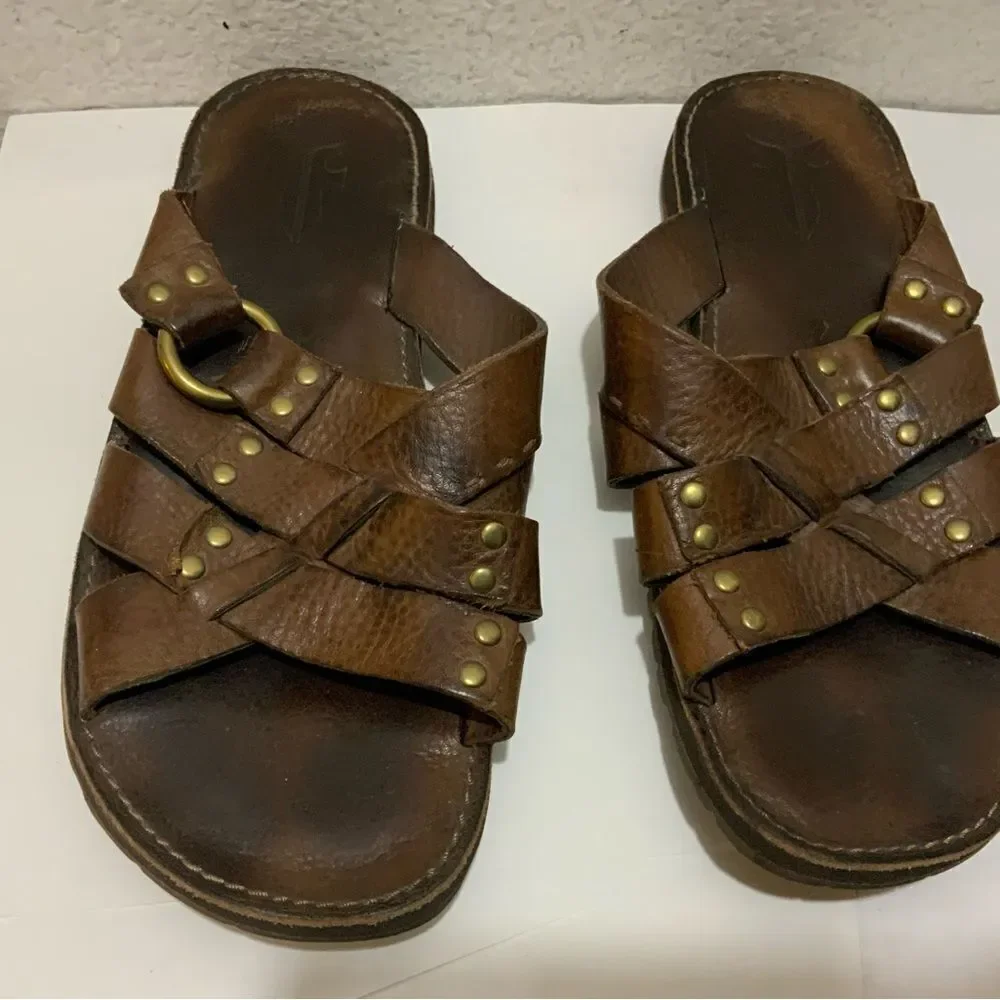 Frye Men Leather LudLow Slide Sandals Size 10 (11.25”)